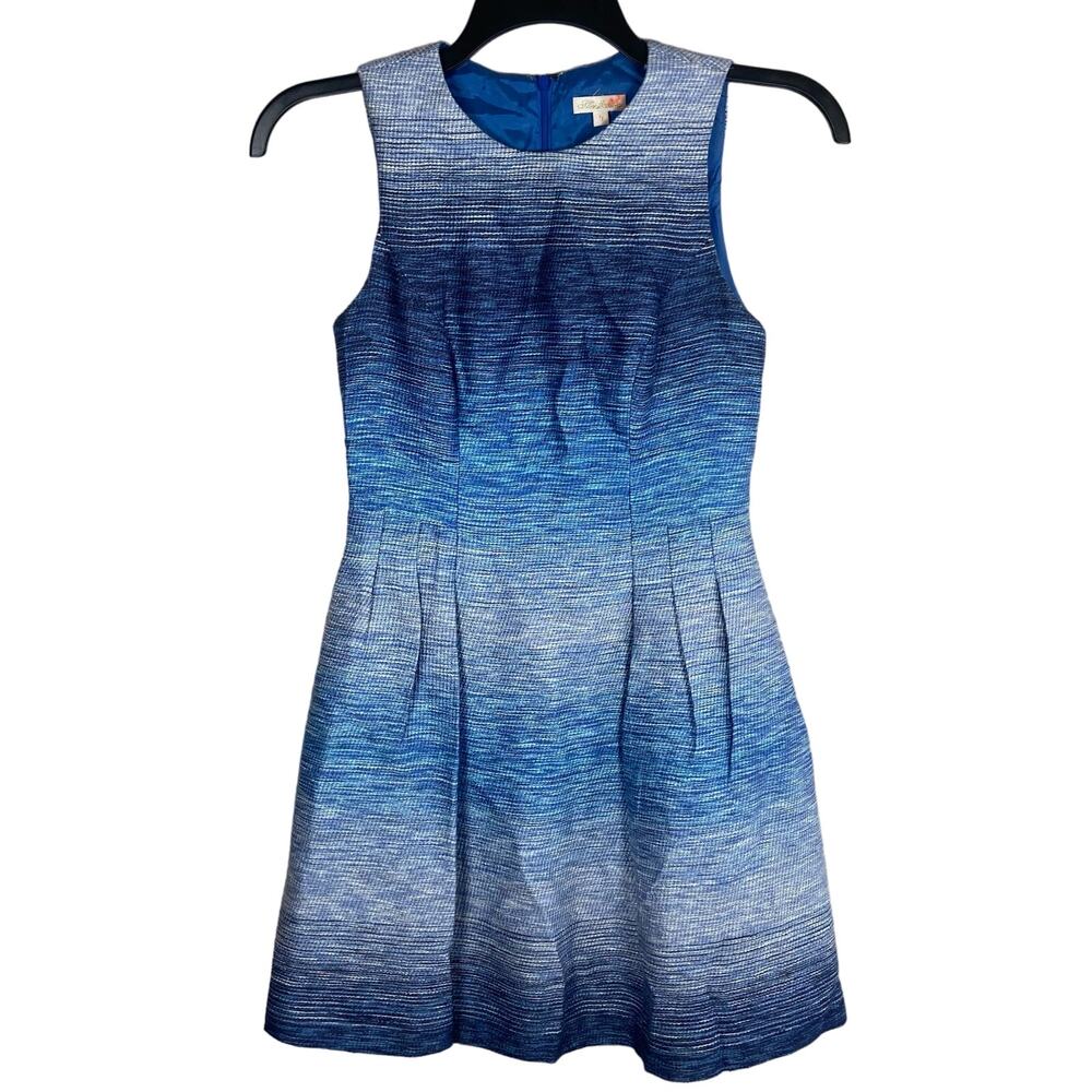 Shoshanna A-Line Dress Women's 0 Pleated Tweed Ombre Stripes Classic Lady Office